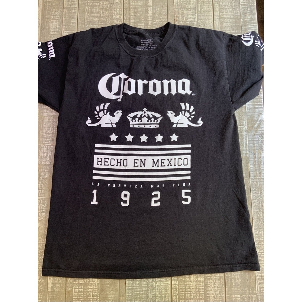 Corona Beer Hecho En Mexico La Cerveza Mas Fina Mens Black T-Shirt Size Large